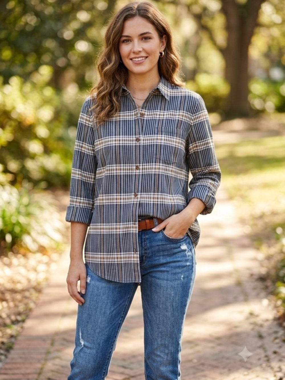 NWOT Pendleton Women’s Medium Blue Stripes Button Down Shirt Long Sleeve Top M